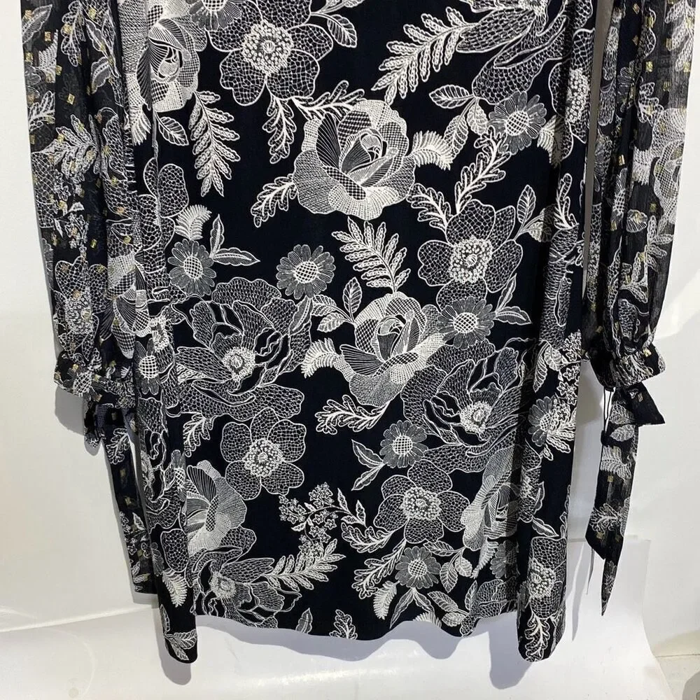 Tommy Hilfiger Women's‎ Black White Floral Long Sleeve A-Line Dress Size 6 NWT